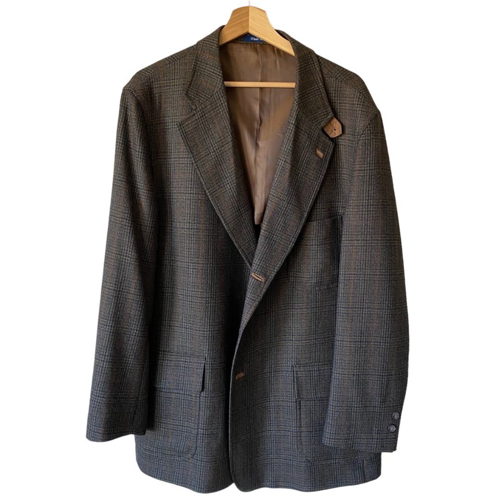 T. Harris London 3 button Lambswool Half Lined Plaid Sport Coat Blazer Sz Lg 44